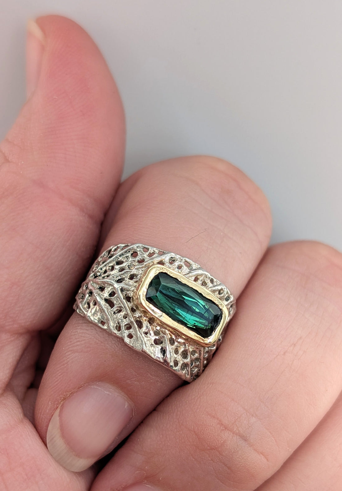 Adjustable Litterfall Ring- Green Tourmaline