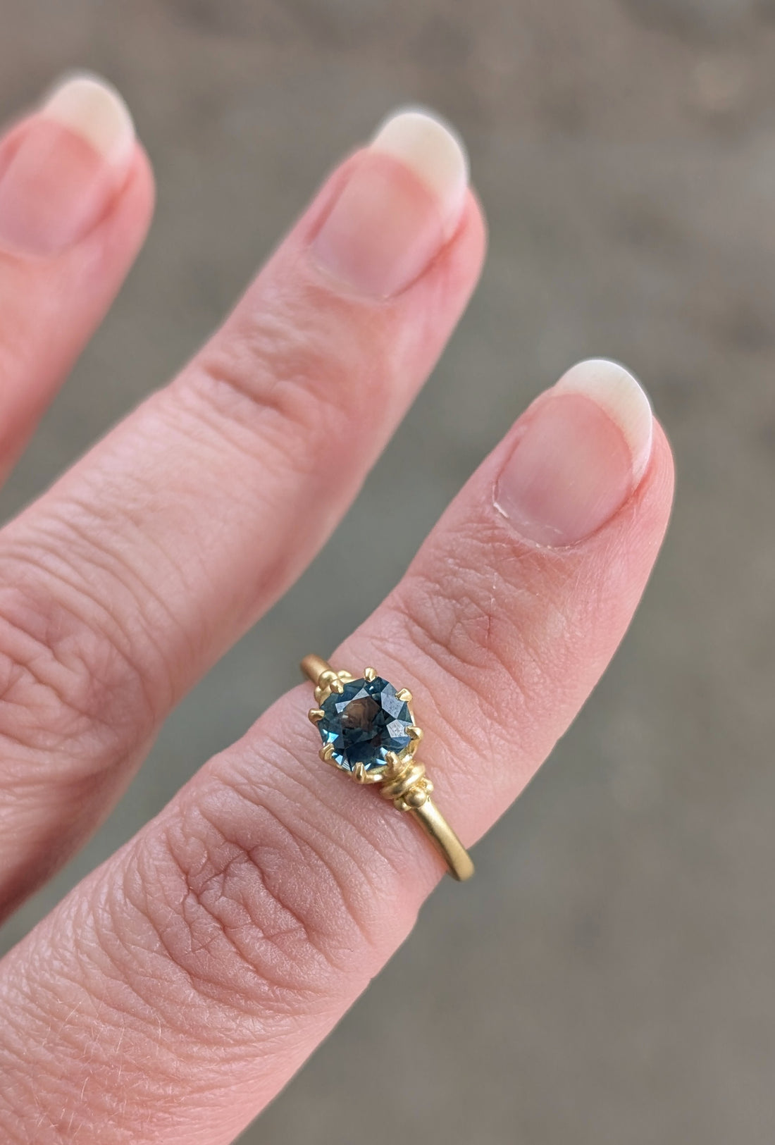 8 Prong Royal Teal Sapphire Solitaire - 1.33CT Old Mine Cut Sapphire