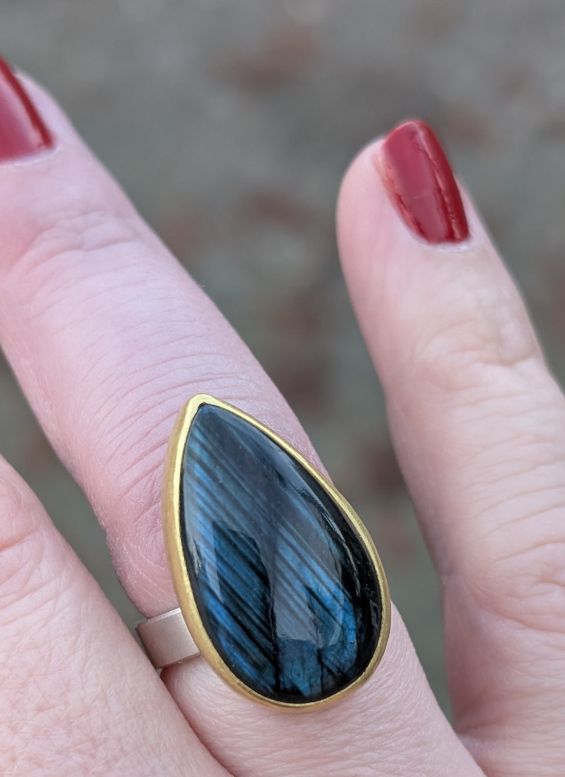 Labradorite Drop Cabochon Ring