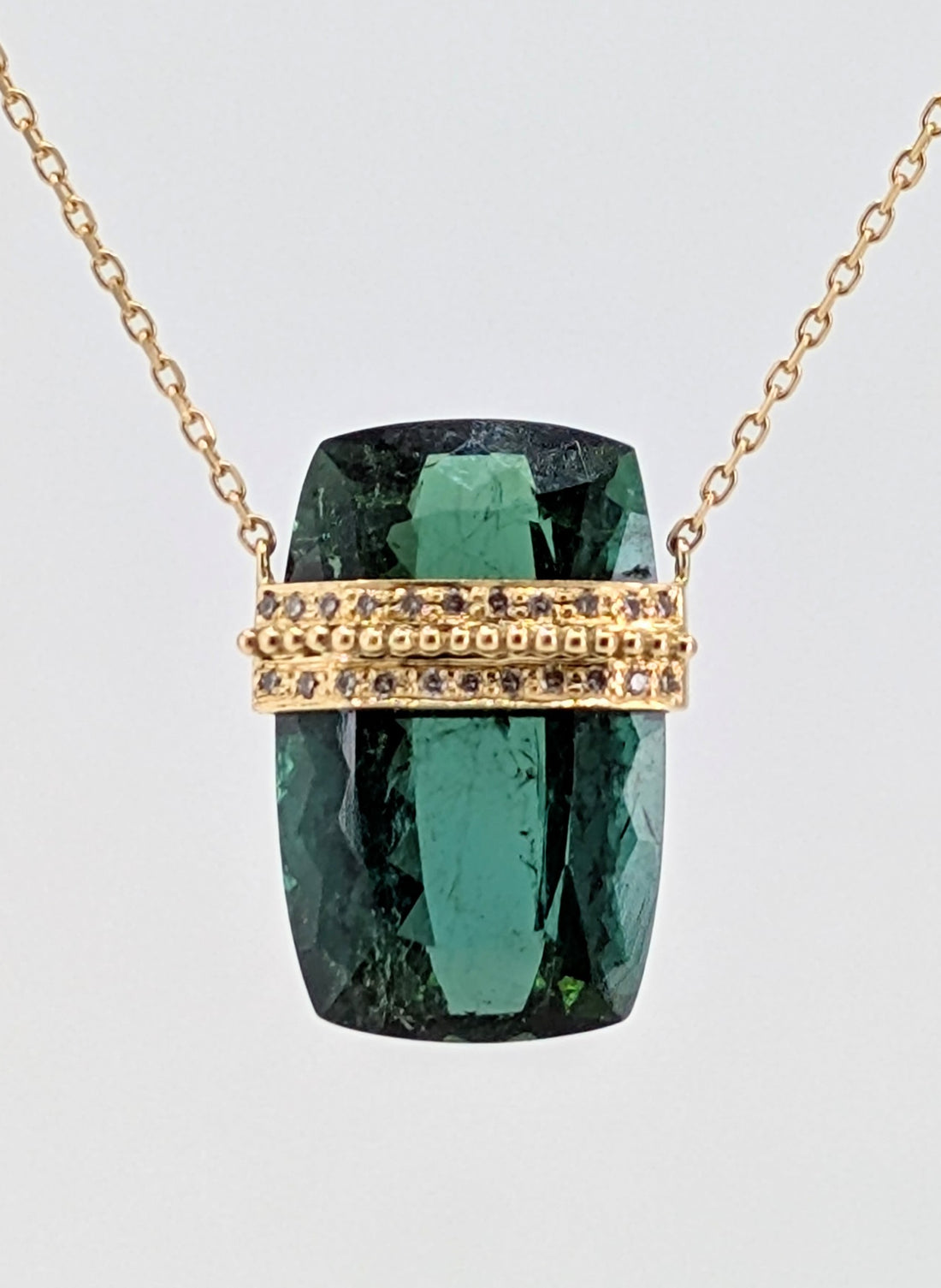 Tourmaline with Diamond and Gold Balls Necklace - One of a Kind