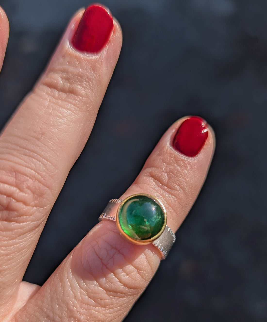 Tourmaline Round Cabochon Ring