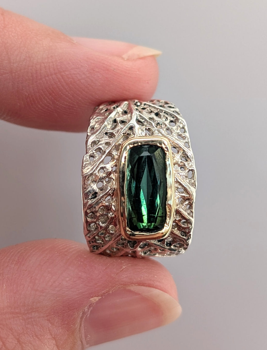 Adjustable Litterfall Ring- Green Tourmaline