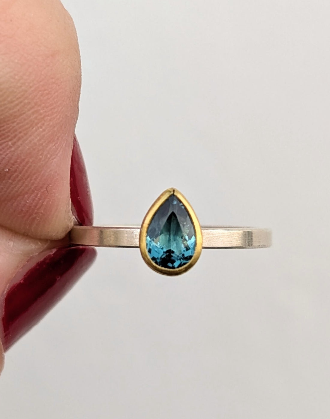 Blue Tourmaline Drop Ring