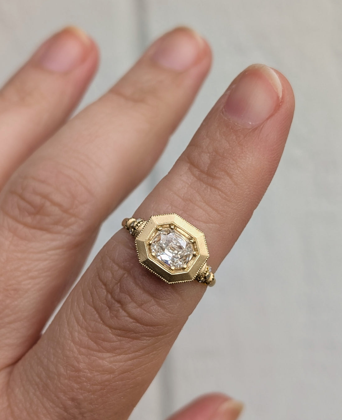 Celestine Pedestal Solitaire - 0.80CT Antique Corner Cut Diamond