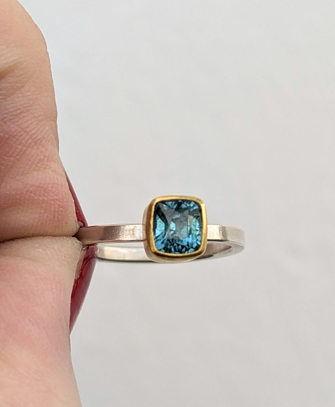 Blue Tourmaline Cushion Ring