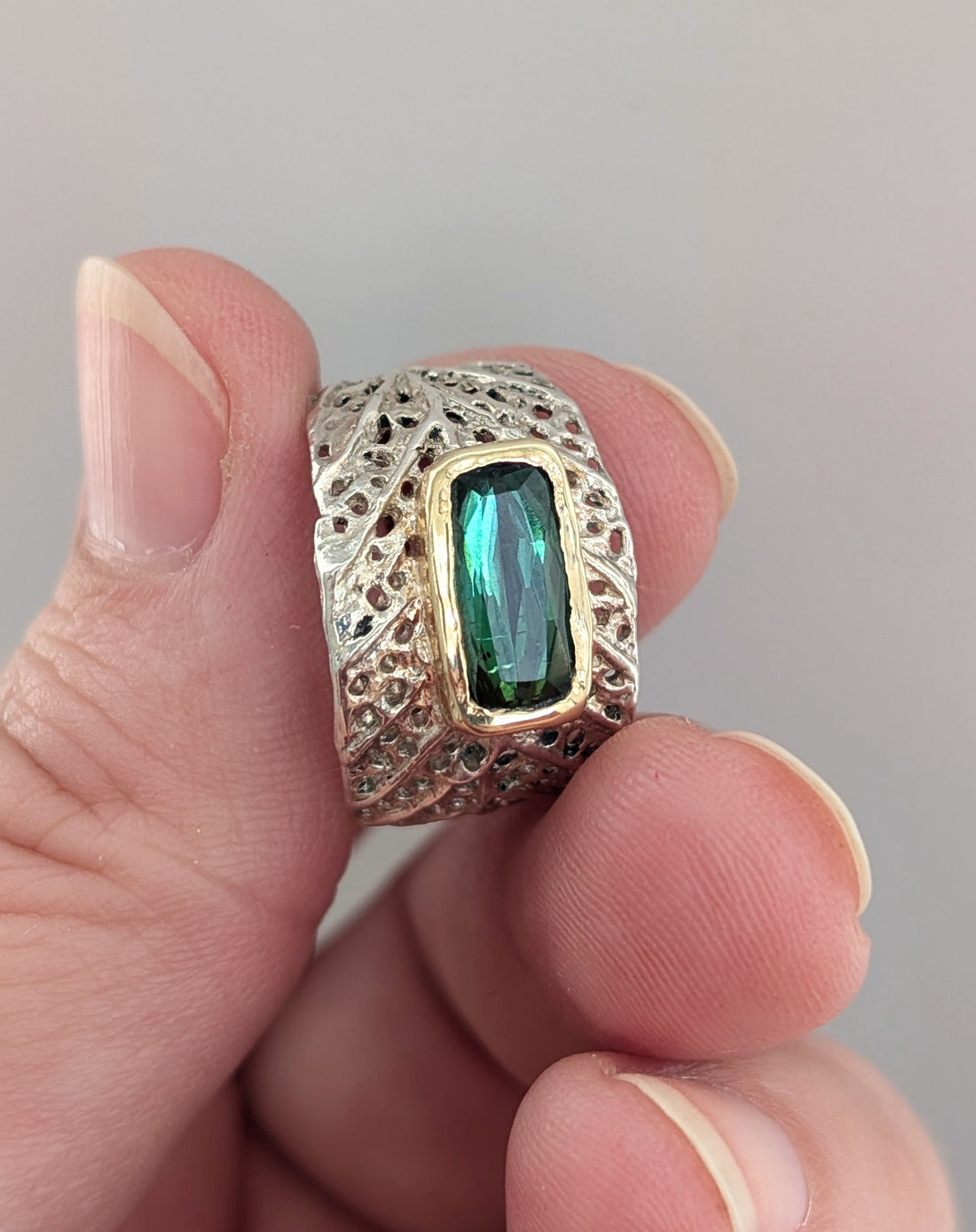 Adjustable Litterfall Ring- Green Tourmaline