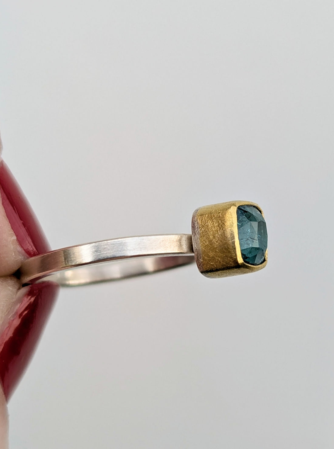 Blue Tourmaline Cushion Ring
