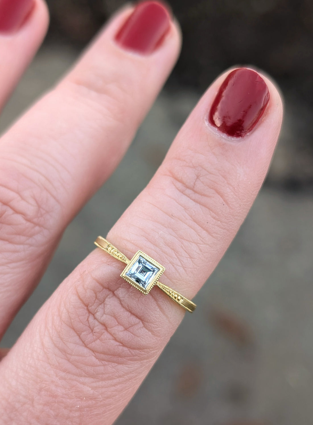 Carre Cut Diamond Horseshoe Ring with Engraving 0.32CT - One of a Kind