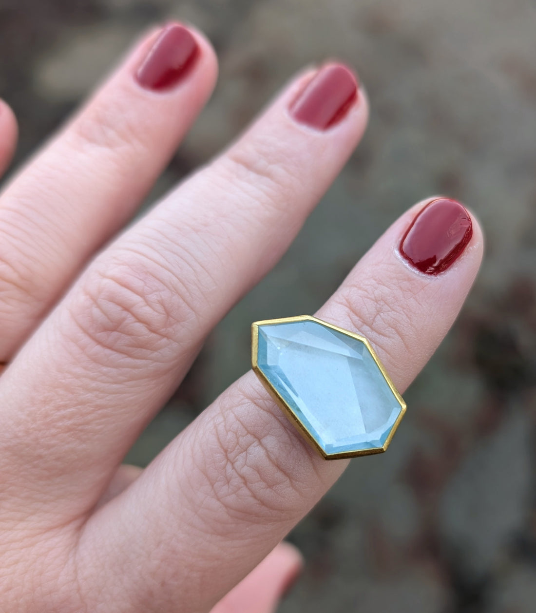 East-West Geometric Aquamarine Ring