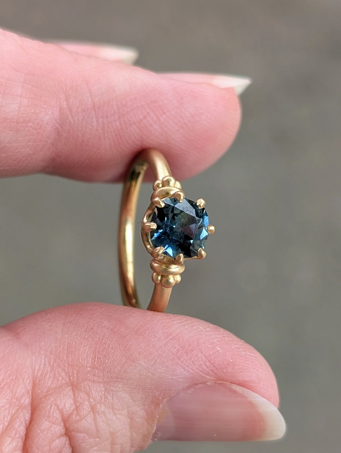 8 Prong Royal Teal Sapphire Solitaire - 1.33CT Old Mine Cut Sapphire