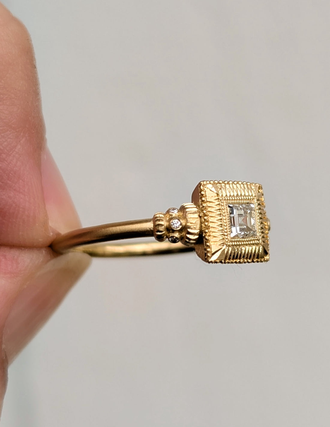 Royal Whipstitch Solitaire - 0.25CT Vintage Carre Cut Diamond