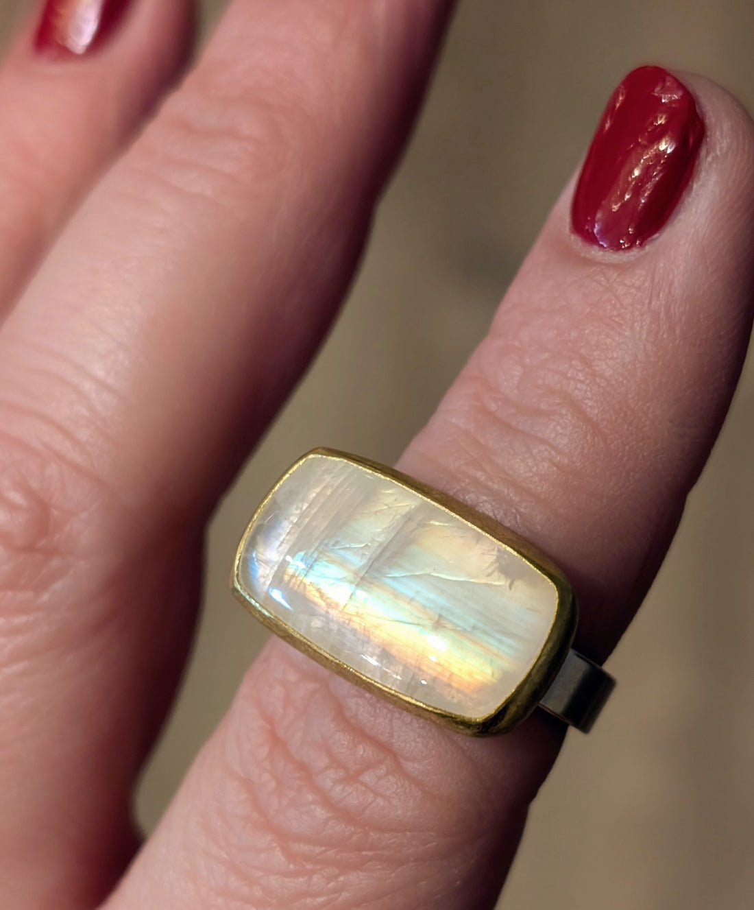 East-West Moonstone Cushion Ring