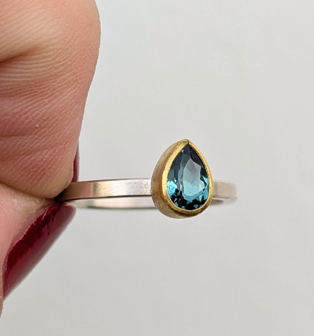 Blue Tourmaline Drop Ring