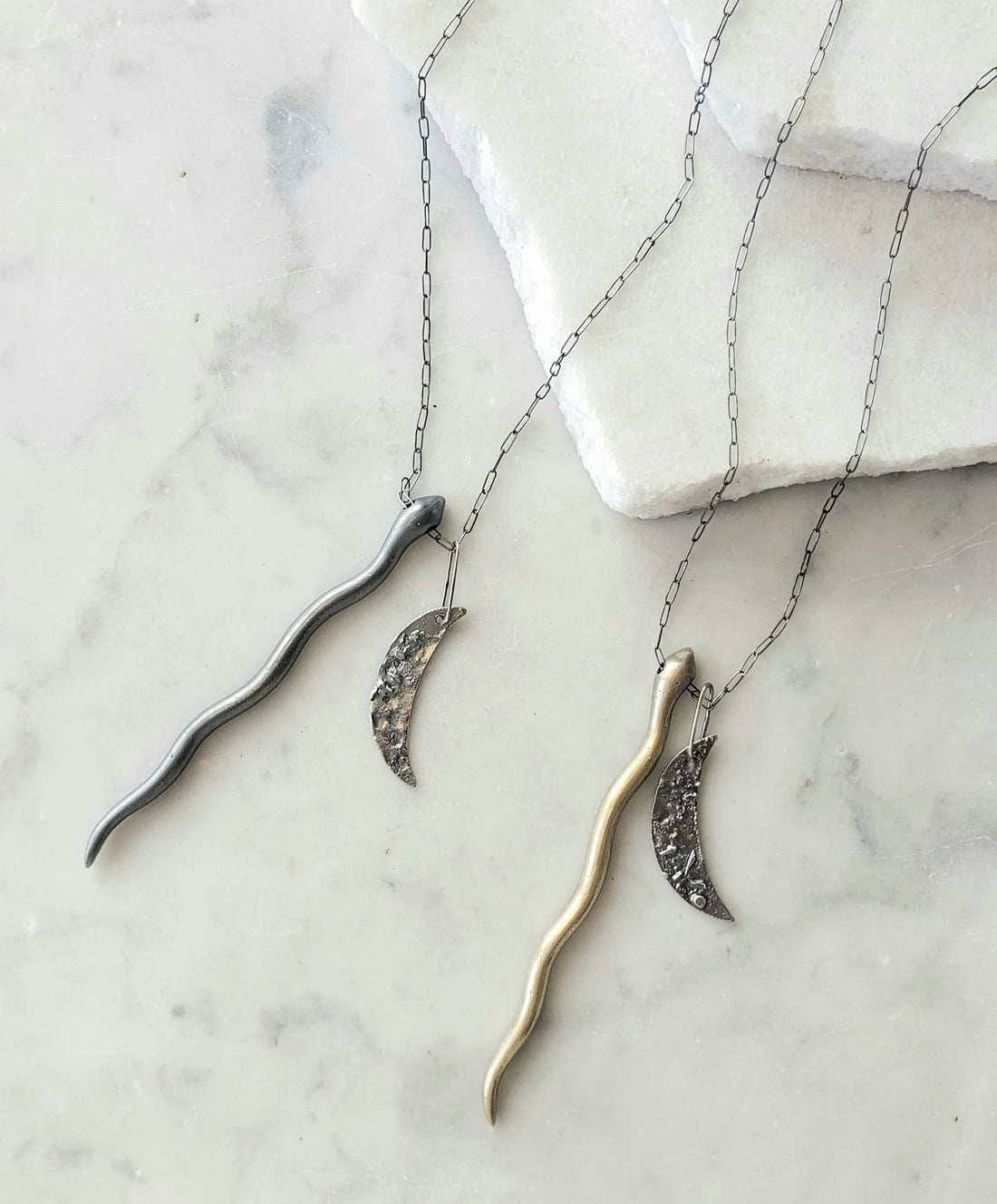 Silver Serpent & Moon Necklace