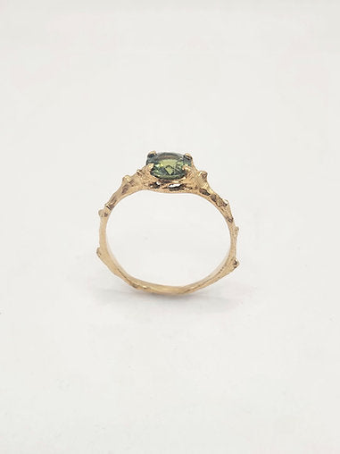 Teal-Green Sapphire Birch Solitaire