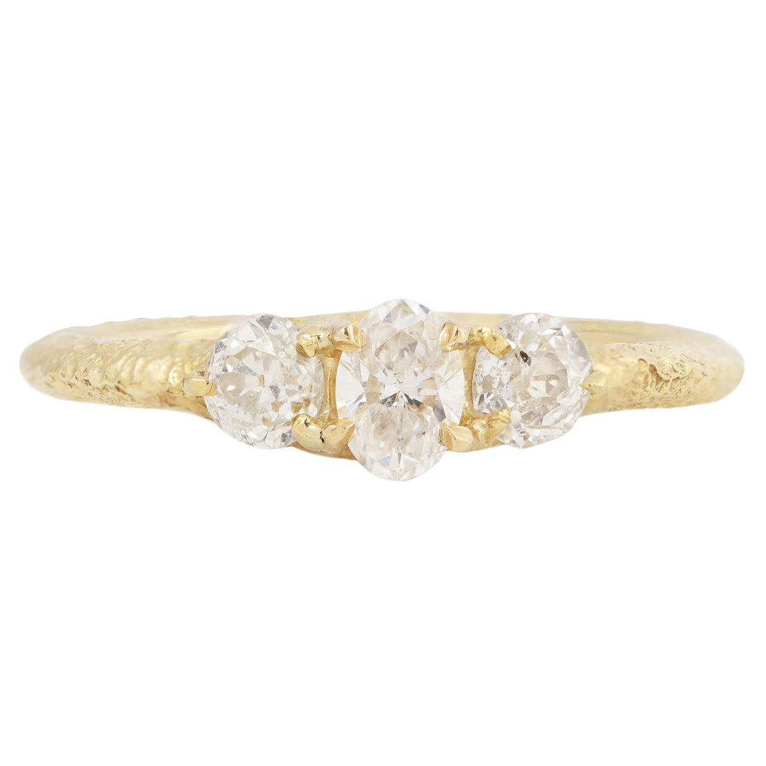 Oval Diamond Trio ring in 18k yellow gold by Erin Cuff Jewelry.