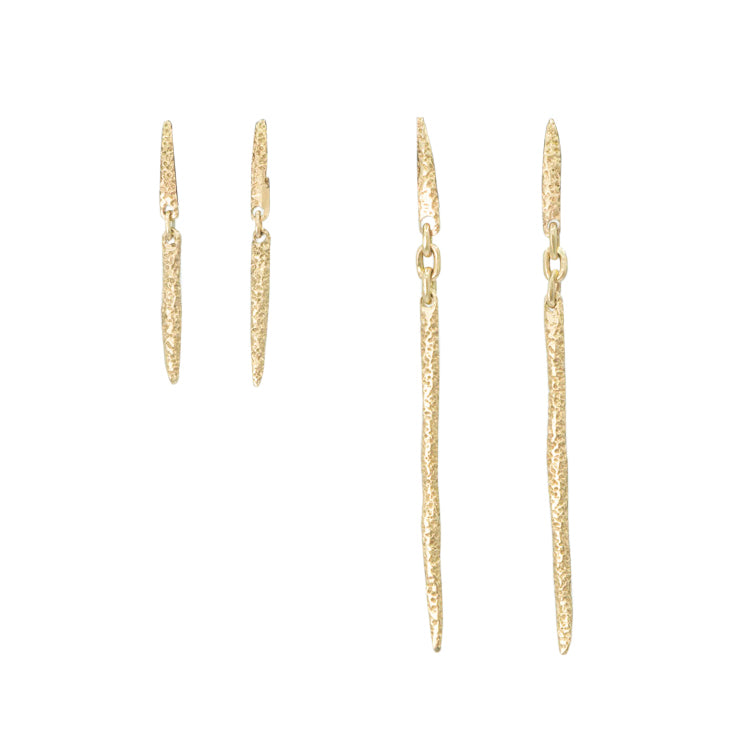 Sand Spine Drops in 14k gold by Erin Cuff Jewelry.