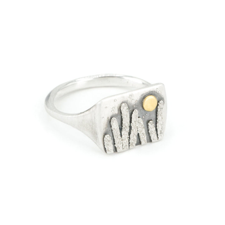 One of a Kind Desert Moonrise Ring #1 in sterling silver and 22k yellow gold by Erin Cuff Jewelry.