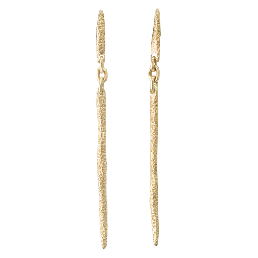 Long Sand Spine Drops in 14k gold by Erin Cuff Jewelry.