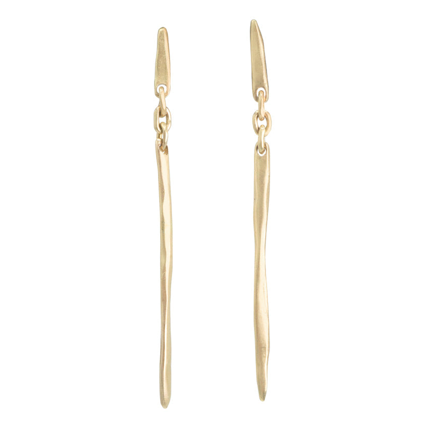 Long Spine Drops in 14k gold by Erin Cuff Jewelry.