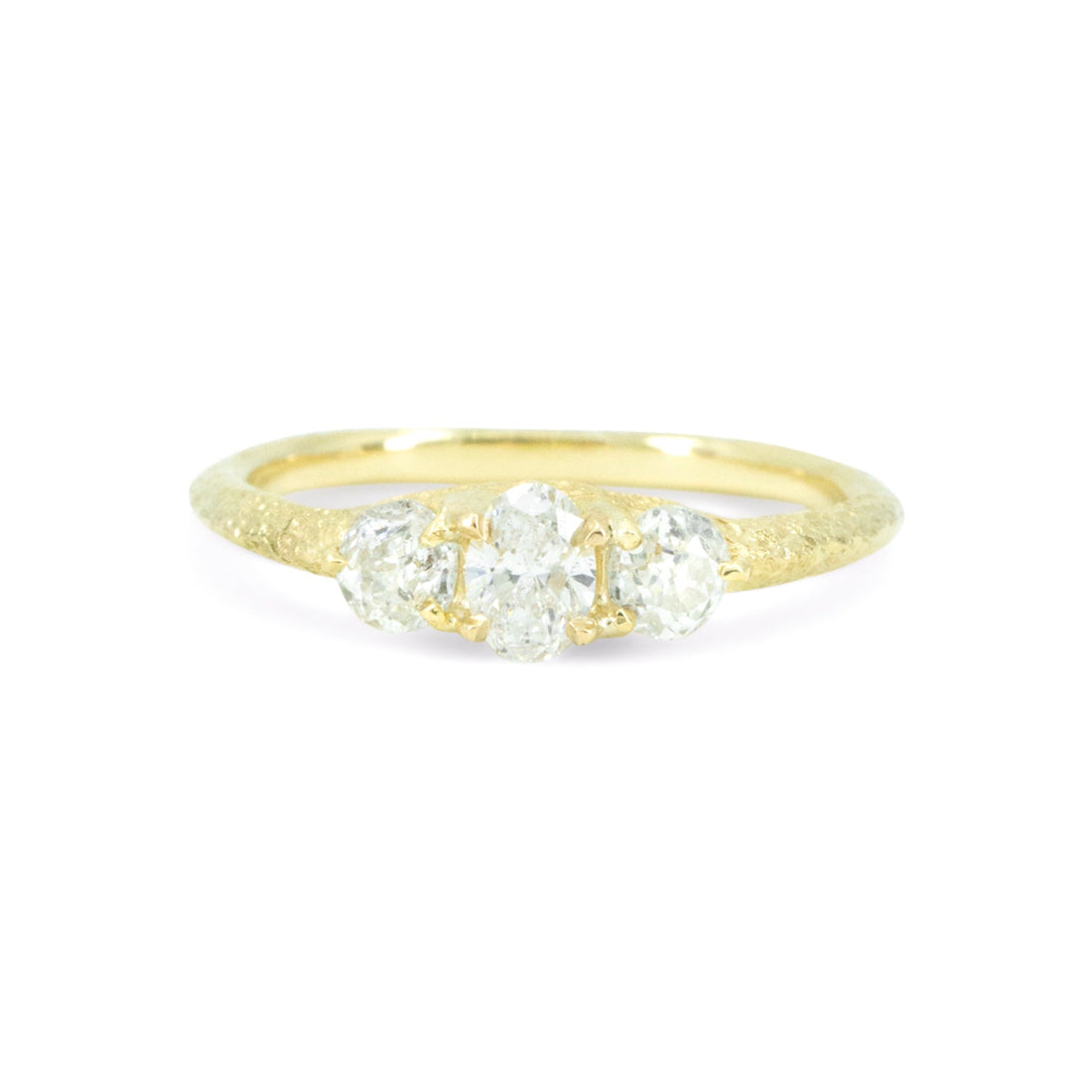 Oval Diamond Trio ring in 18k yellow gold by Erin Cuff Jewelry.